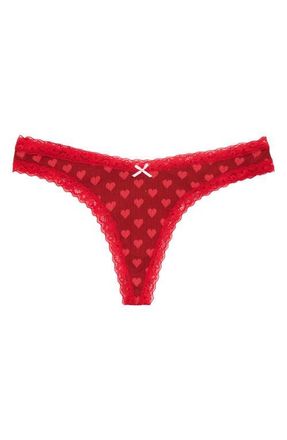 SKIMS Lightweight Stretch Cotton Pointelle Thong in Z/dnubrick Heart Halfdropdnu at Nordstrom, Size X-Small