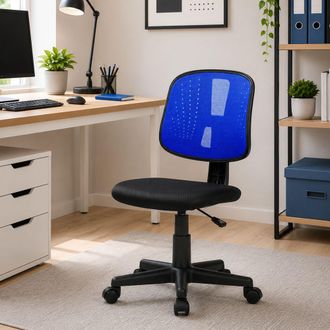 Dmora Silla De Oficina Dlazeti, Silla De Oficina Operativa, Asiento De Oficina Ergon&oacute;mico, 49x43h81/93 Cm, Negro Y Azul - Dmora