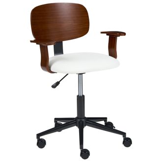 Beliani Silla De Oficina Elegante Funci&oacute;n Giratoria Ajustable Madera Contrachapada Asiento De Piel Sint&eacute;tica Marr&oacute;n Oscuro Y Blanco Gunnison