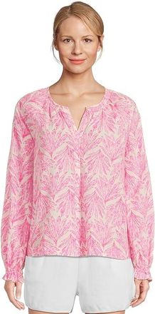 Lilly Pulitzer Aldina Top Womens Blouse Pink Bliss Shady Babe : XXS, Cotton