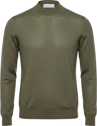 Roberto Collina Truien & Vesten, Heren, Groen, 3Xl, Wol, Merino trui met opstaande kraag