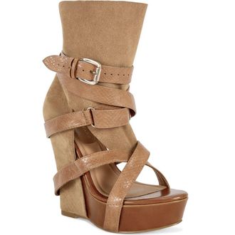 Azalea Wang Rothko Platform Wedge Sandal in Camel at Nordstrom, Size 8.5