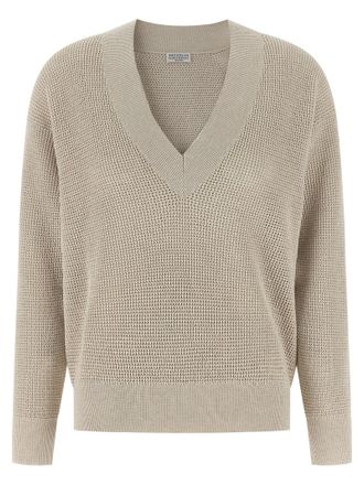 Brunello Cucinelli Openwork Sweater Sweaters And Cardigans Beige