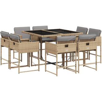 vidaXL Set Comedor De Jard&iacute;n 9 Pzas Con Cojines Rat&aacute;n Sint&eacute;tico Beige Vidaxl