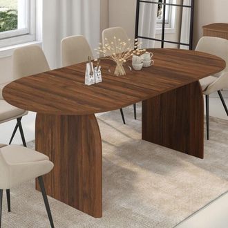 IDMarket Mesa de comedor ovalada extensible japandi EDITH 6-10 personas nogal 160 - 200 cm