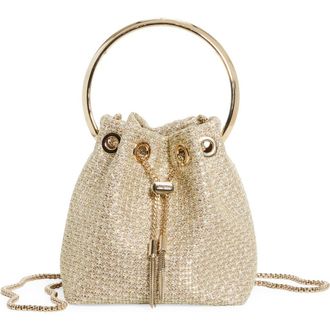 Jimmy Choo London Bon Bon Woven Metallic Top Handle Bag in Champagne at Nordstrom