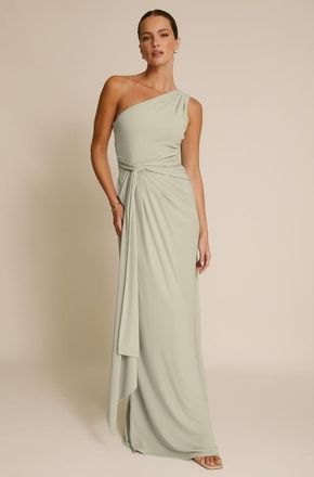 Six Stories One Shoulder Drape Stretch Bridesmaid in Sage at Nordstrom, Size 10
