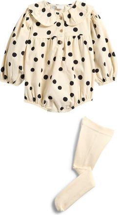 Next Polka Dot Romper & Tights Set in Neutral at Nordstrom, Size 12-18M