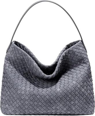 Generic Compatible For Large Capacity Womens Woven Suede Bucket Bag Underarm Shoulder Crossbody Soft Vintage Tote Polyester Lining(Warm gray)