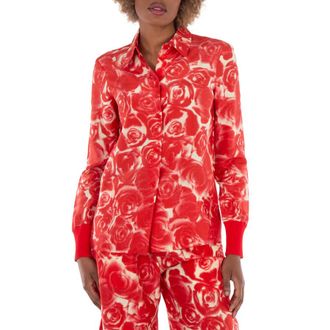 Burberry Rose Silk Button Down Shirt, Brand Size 4 ( US Size 2 )