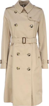 Burberry Gedrukte Kraag Double-Breasted Jas Beige - Dames - Mantel - Geel - 3XS - Katoen - Jassen