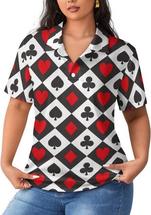 Generic Womens T Shirts Red Black Playing Card Suits Golf Tank Top Womans Moisture Wicking Tennis Polos Straight Top Sport Shirt Tee Quick Dry Fit Breathable 