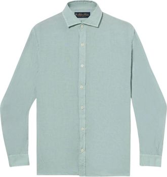 Brooks Brothers Slim Fit Linnen Overhemd met gespreide kraag - Heren - Casual Overhemden - Groen - 3XL - Linnen - Overhemden