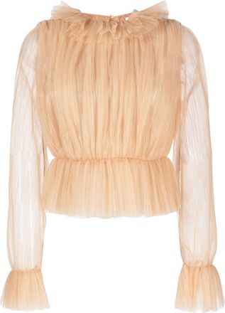 Khaite long-sleeve tulle blouse - women - Nylon - 6 - Neutrals
