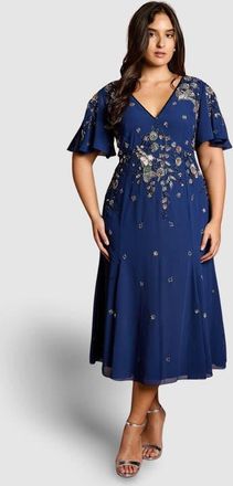 Coast Plus Floral Embellished Midi Dress in Navy at Nordstrom, Size 14