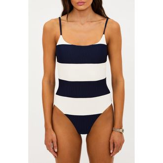 Beach Riot Calista Stripe One-Piece Swimsuit in Ultramarine Stripe at Nordstrom, Size Medium