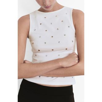 Mango Stud Sleeveless Top in White at Nordstrom, Size X-Small