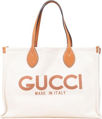 Gucci Pre-owned Womens Print Tote Canvas Shopping Bag - Ivory Textile - One Size