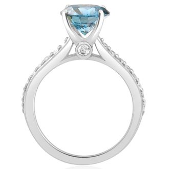Pompeii3 2Ct TW Round Brilliant Cut Blue Diamond Engagement Ring 14k White Gold