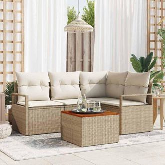 vidaXL Vidaxl - Conjunto De Sof&aacute; De Jard&iacute;n 5 Pcs Beige, Blanco