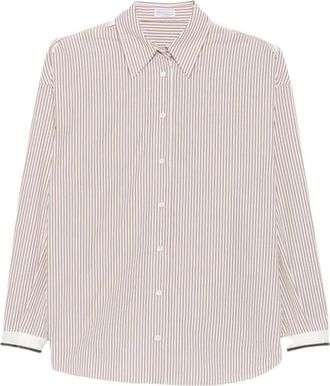 Brunello Cucinelli Monile Gestreept Shirt met Manchetten - Dames - Blouses & Shirts - Beige - Maat: XS Katoen