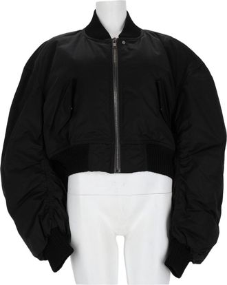 Rick Owens Cropped Black Jacket with Voluminous Ruched Sleeves