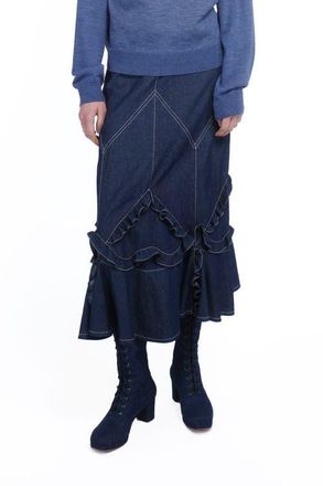 Anna Sui Denim Ruffle Maxi Skirt at Nordstrom, Size 4