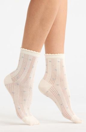 Casa Clara Love Lisa Floral Rib Crew Socks in Cream at Nordstrom