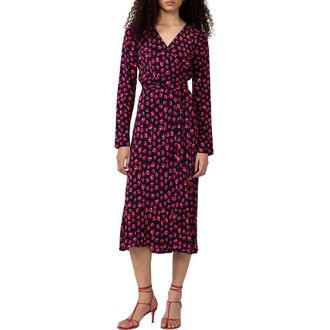 Diane Von F&uuml;rstenberg Tilly Long Sleeve Floral Print Wrap Dress in Hibiscus Dot Maritime at Nordstrom, Size Xx-Small