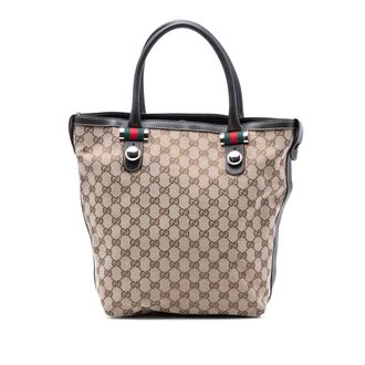 Gucci Pre-owned Womens Medium Gg Canvas Web Match Ball Tote - Tan Textile - One Size