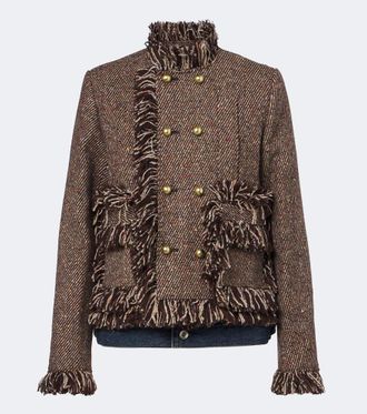 sacai Fringed tweed and denim jacket