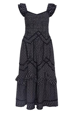 LoveShackFancy Brin Flutter Sleeve Tiered Maxi Sundress in Midnight Snowfall at Nordstrom, Size X-Small