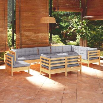 vidaXL Juego De Muebles De Jard&iacute;n 10 Pzas Y Cojines Madera Maciza Pino Vidaxl