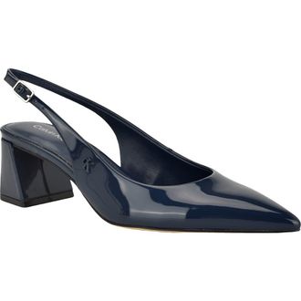 Calvin Klein Sarra Slingback Pointed Toe Pump in Navy Patent at Nordstrom, Size 6.5