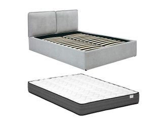 Vente-Unique Cama canap&eacute; con funda extra&iacute;ble 160 x 200 cm - Tela - Gris claro + Colch&oacute;n - TENESE