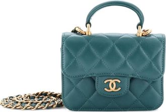 Chanel Top Handle Flap Coin Purse with Chain Quilted Lambskin crossbody bag - Verde