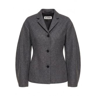 Jil Sander Melange Wol Jas - Dames - Jassen - Grijs - Maat: L Wol