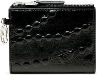 Diesel Leather bi-fold wallet with embossed chain motif - Small Wallets - Woman - Black