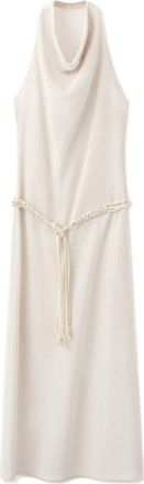 Mango Halter Knit Dress with Belt in Ecru at Nordstrom, Size 10