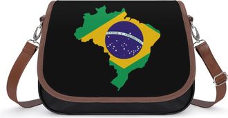 Generic Brazil Flag Map Crossbody Bags for Women Fashion Leather Shoulder Handbags With Adjustable Strap