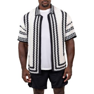 Maceoo Marthy Knit Short Sleeve Button-Up Shirt in White at Nordstrom, Size 2