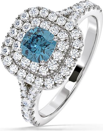 The Diamond Store Anastasia Blue Lab Diamond 1.30ct Halo Ring in Platinum - Elara Collection
