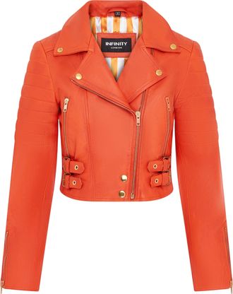 Infinity Leather Womens Orange Brando Cropped Leather Jacket-Longtown