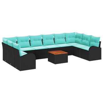 vidaXL Conjunto De Sof&aacute;s De Jard&iacute;n 11 Uds. Negro Y Turquesa Vidaxl