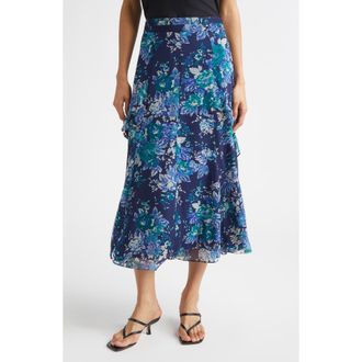 Derek Lam Orla Floral Print Chiffon Maxi Skirt in Navy/Jade/Ecru at Nordstrom Rack, Size 12