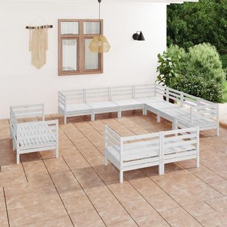 vidaXL Juego De Muebles De Jard&iacute;n 11 Piezas Madera Maciza Pino Blanco Vidaxl