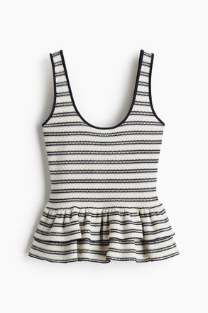 H&M Tanktop in Strukturstrick mit Peplum - Weiss/Gestreift