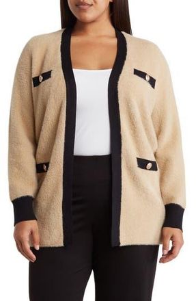 Renee C Contrast Trim Longline Cardigan in Taupe at Nordstrom Rack, Size 1X