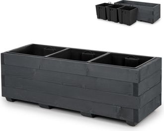 OEM Maceta De Madera Con Tres Separadores Extra&iacute;bles, Maceta Impregnada Para Plantas Y Balcones, Jardines O Terrazas, 91 X 33 X 32 Cm - Color Antracita