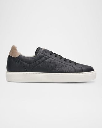 Brunello Cucinelli Men & apos;s Grained Calfskin Low-Top Sneakers
